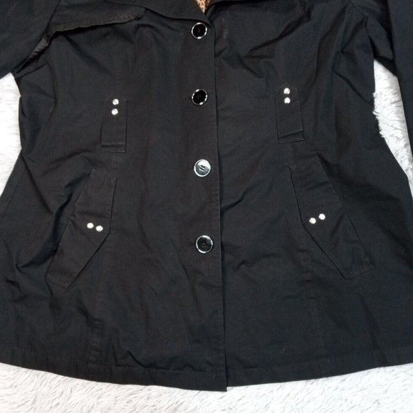 NorthCrest Classic Womens Jacket Black XL Button Up Coat‎ Cheetah Print Liner - Picture 4 of 16
